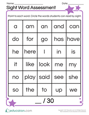 Sight Word Assessment